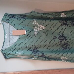 Sleeveless Green Floral A-Line Dress